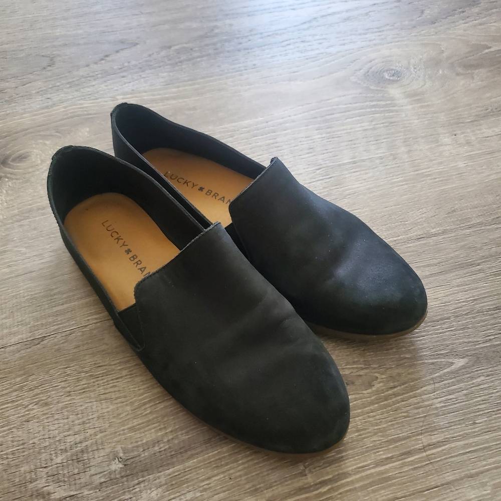 Lucky brand black leather loafer flats shoes